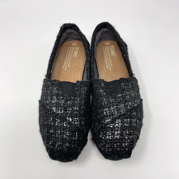Toms Alpargata Flats Textured Black Glitter Wool Size 6 - Picture 1 of 6